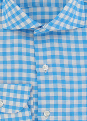 $450 Finamore Napoli Blue Check Shirt - Slim - (FN1272415) - Parent