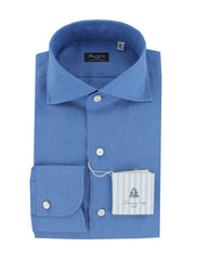 $450 Finamore Napoli Blue Solid Linen Shirt - Slim - 15.5/39 - (FN1272417)