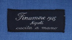 $450 Finamore Napoli Blue Solid Linen Shirt - Slim - (FN1272417) - Parent