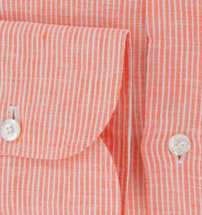 $450 Finamore Napoli Orange Striped Linen Shirt - Slim - (FN1272420) - Parent