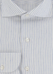 $450 Finamore Napoli Blue Striped Linen Shirt - Slim - (FN8282421) - Parent