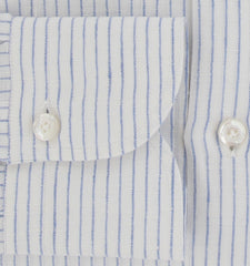 $450 Finamore Napoli Blue Striped Linen Shirt - Slim - (FN8282421) - Parent