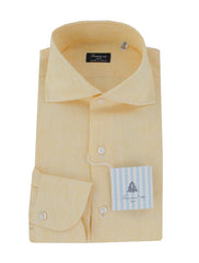 $450 Finamore Napoli Yellow Striped Linen Shirt - Slim - 15.5/39 - (FN1272419)