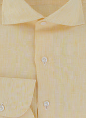 $450 Finamore Napoli Yellow Striped Linen Shirt - Slim - (FN1272419) - Parent