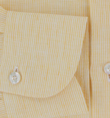 $450 Finamore Napoli Yellow Striped Linen Shirt - Slim - (FN1272419) - Parent