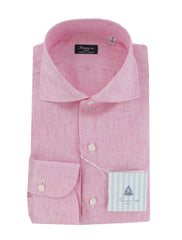 $450 Finamore Napoli Pink Striped Linen Shirt - Slim - 15.75/40 - (FN1272418)