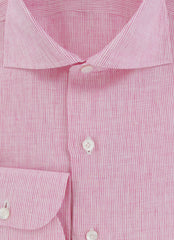 $450 Finamore Napoli Pink Striped Linen Shirt - Slim - (FN1272418) - Parent