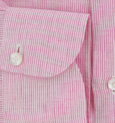 $450 Finamore Napoli Pink Striped Linen Shirt - Slim - (FN1272418) - Parent