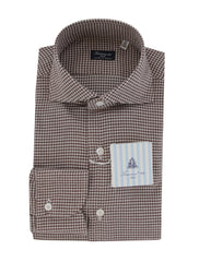 $450 Finamore Napoli Brown Cotton Shirt - Slim - 15.5/39 - (FN828249)