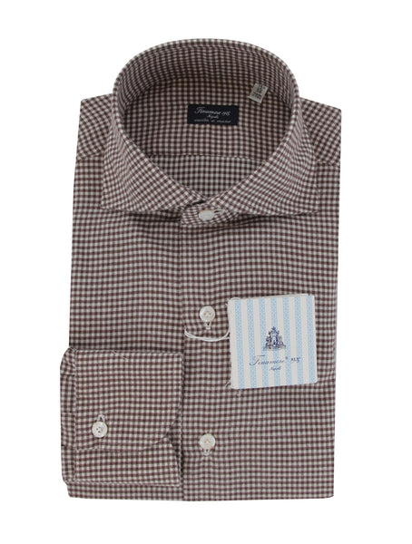 $450 Finamore Napoli Brown Cotton Shirt - Slim - (FN828249) - Parent