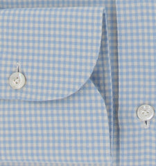 $450 Finamore Napoli Light Blue Micro-Check Shirt - Slim - (FN127241) - Parent