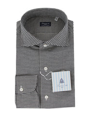 $450 Finamore Napoli Black Micro-Check Shirt - Slim - 15.5/39 - (FN12272410)