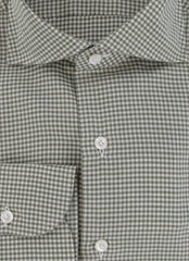 $450 Finamore Napoli Green Micro-Check Shirt - Slim - (FN12272411) - Parent