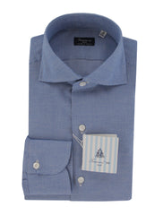 $450 Finamore Napoli Blue Micro-Houndstooth Shirt - Slim - 15.5/39 - (FN828241)