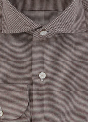 $450 Finamore Napoli Brown Micro-Houndstooth Shirt - Slim - (FN828243) - Parent