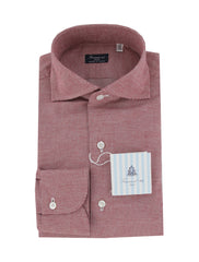 $450 Finamore Napoli Red Micro-Houndstooth Shirt - Slim - (FN127245) - Parent