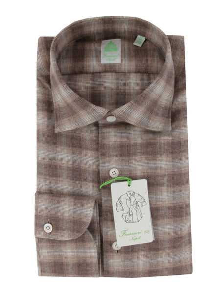 $350 Finamore Napoli Brown Shirt - Extra Slim - (FN12272418) - Parent