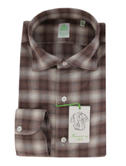 $350 Finamore Napoli Brown Plaid Cotton Shirt - Slim - 15.75/40 - (FN8282423)