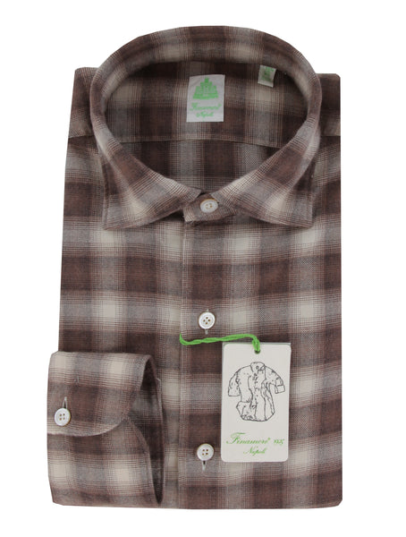 $350 Finamore Napoli Brown Plaid Cotton Shirt - Slim - (FN8282423) - Parent