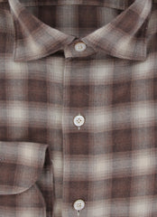 $350 Finamore Napoli Brown Plaid Cotton Shirt - Slim - (FN8282423) - Parent