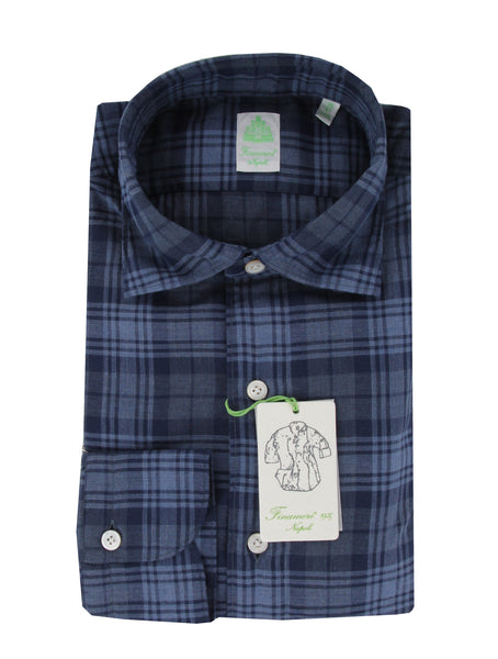 $350 Finamore Napoli Dark Blue Shirt - Extra Slim - (FN12272417) - Parent