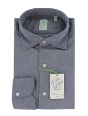 $350 Finamore Napoli Blue Solid Shirt - Extra Slim - (FN1272421) - Parent