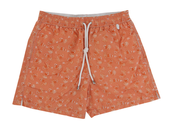 $350 Isaia Orange Fancy Swim Shorts - Slim - (IS522411) - Parent