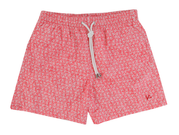 $350 Isaia Red Fancy Swim Shorts - Slim - (IS52242) - Parent