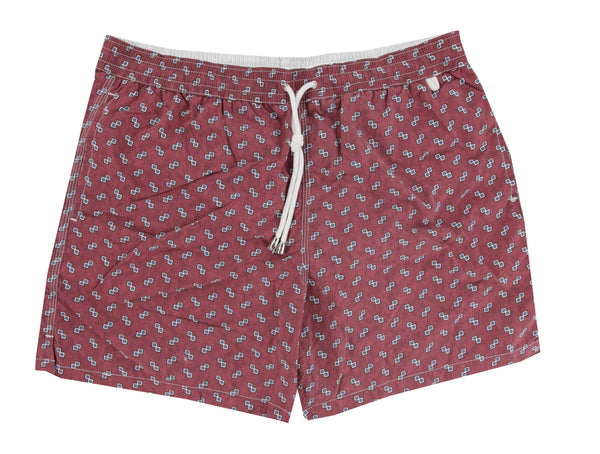 $350 Isaia Burgundy Red Fancy Swim Shorts - Slim - (IS522416) - Parent