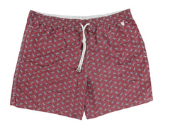 $350 Isaia Burgundy Red Fancy Swim Shorts - Slim - (IS522416) - Parent