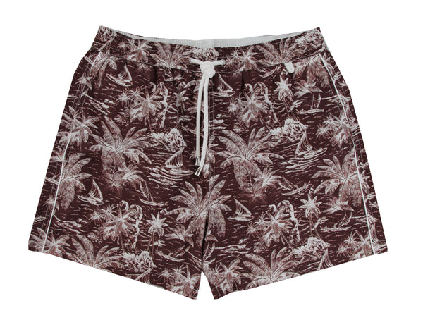 $350 Isaia Brown Fancy Swim Shorts - Slim - (IS522413) - Parent