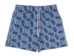 $350 Isaia Blue Fancy Swim Shorts - Slim - Small - (IS52246)