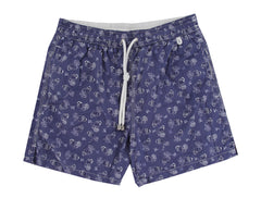 $350 Isaia Blue Fancy Swim Shorts - Slim - Small - (IS52245)