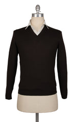 Kiton Dark Brown Wool V-Neck Sweater - S/48 - (KT126223)