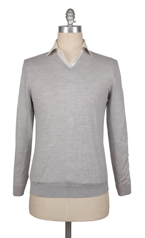 Kiton Light Gray V-Neck Sweater