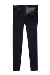 $1200 Kiton Blue Solid Jeans - Slim -  33/49 - (KT1218243)