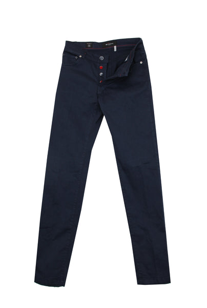 $1295 Kiton Navy Blue Solid Cotton Blend Pants - Slim - (KT11420251) - Parent