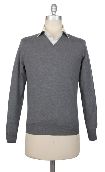 Luigi Borrelli Gray Wool V-Neck Sweater - (LB824228) - Parent