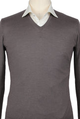 Luigi Borrelli Dark Gray Cashmere V-Neck Sweater - (LB824223) - Parent