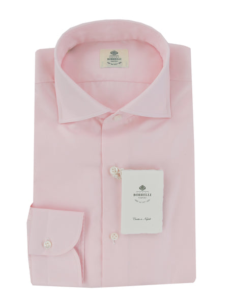 $500 Luigi Borrelli Pink Solid Cotton Shirt - Slim - (LB12272412) - Parent