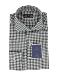 $600 Luigi Borrelli Dark Green Check Shirt - Slim - 14.5/37 - (LB1227246)