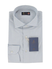 $600 Luigi Borrelli Light Blue Plaid Shirt - Extra Slim - 14.5/37 - (LB1227245)