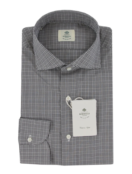 $500 Luigi Borrelli Black Check Cotton Shirt - Slim - (LB12272419) - Parent