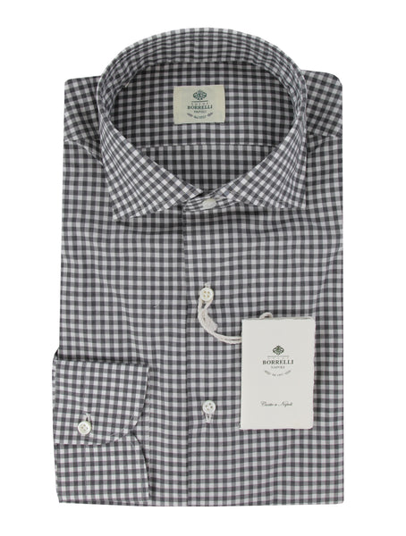 $500 Luigi Borrelli Black Check Cotton Shirt - Slim - (LB12272420) - Parent