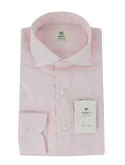 $500 Luigi Borrelli Pink Striped Cotton Shirt - Slim - 14.5/37 - (LB12272418)