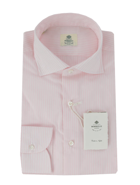 $500 Luigi Borrelli Pink Striped Cotton Shirt - Slim - (LB12272418) - Parent