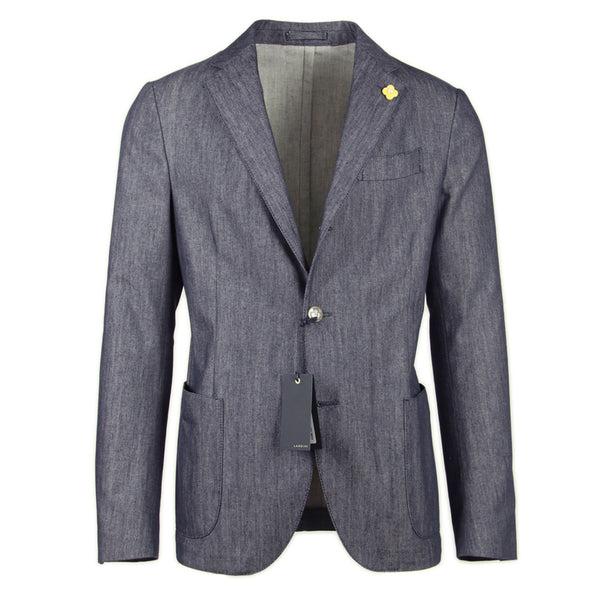 Lardini Denim Blue Cotton Solid Sportcoat - (32902BV1) - Parent