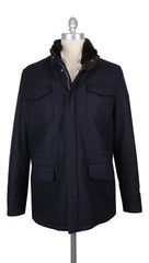 $3600 Mandelli Dark Blue Wool Solid Coat - 44/54 - (MM11420251)