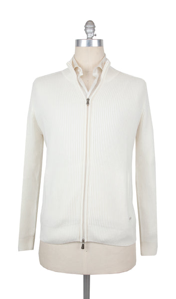 $1500 Mandelli Cream Cashmere Crewneck Jacket - (MM918241) - Parent