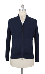 $1500 Mandelli Navy Blue Cashmere Crewneck Jacket - L/52 - (MM918244)